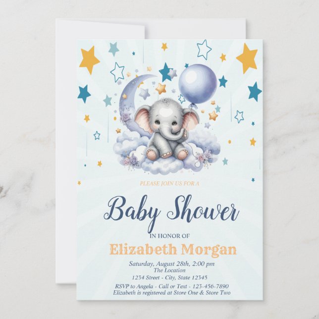 Teddy Bear, Stars Cloud Moon Balloon Baby Shower Invitation (Front)