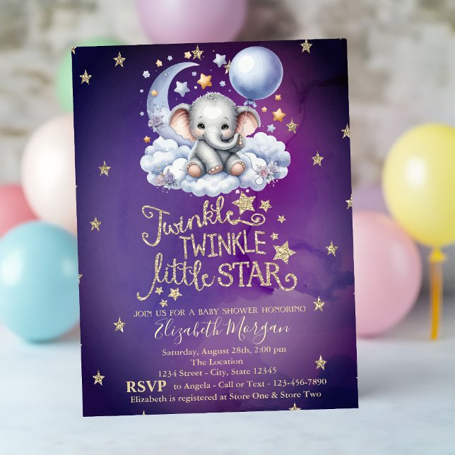 Teddy Bear Stars Moon Clouds Violet Baby Shower Invitation (Creator Uploaded)