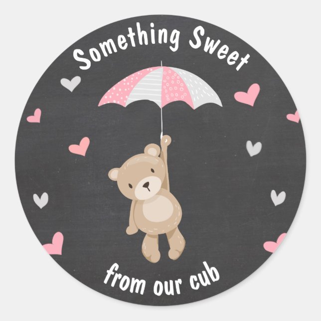 Teddy bear Sticker favour tag woodland Girl Pink (Front)