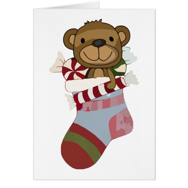 Teddy Bear Stocking Greeting Card (Front)