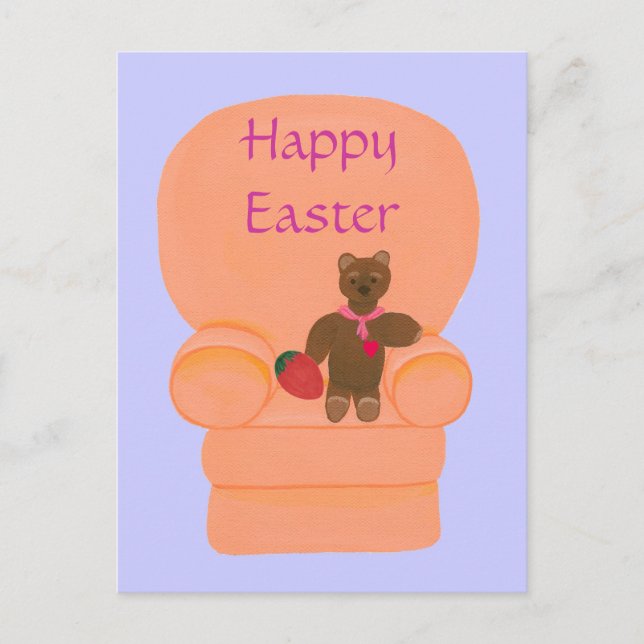 Teddy Bear Strawberry Egg Happy Easter Postcards (Front)