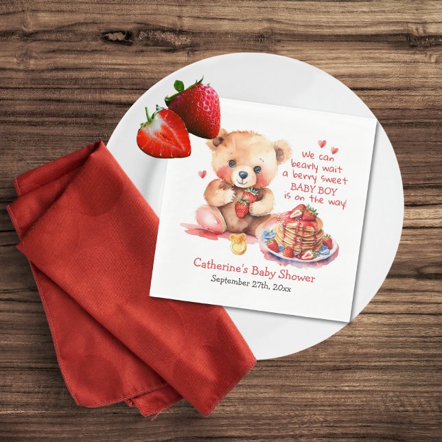 Teddy Bear Strawberry Pancake Brunch Baby Shower  Napkin (Creator Uploaded)