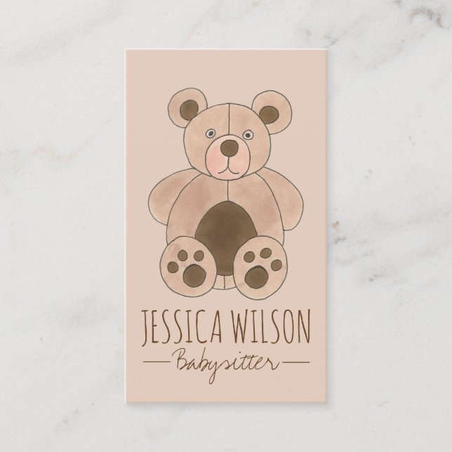 Teddy Bear Stuffed Animal Babysitter Nanny Daycare Business Card (Front)