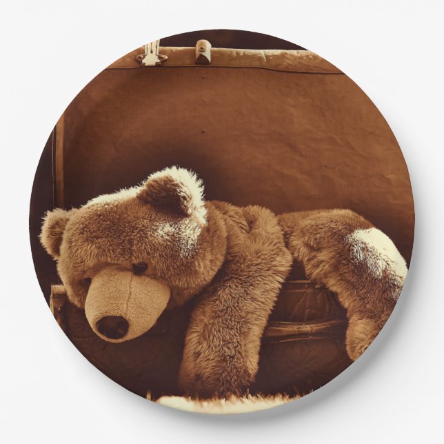 Teddy Bear Suitcase Disposable Paper Plates (Front)