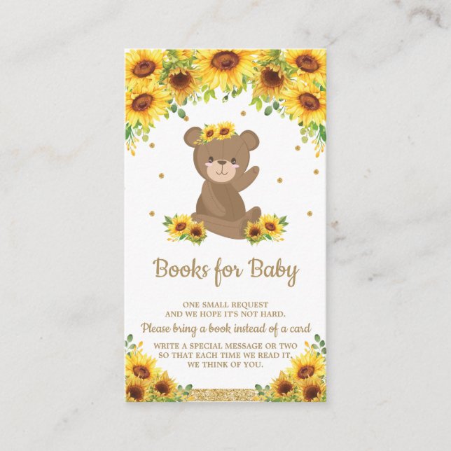 Teddy Bear Sunflower Baby Shower Bring a Book Enclosure Card (Front)