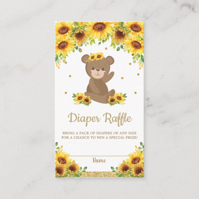 Teddy Bear Sunflower Baby Shower Diaper Raffle Enclosure Card (Front)