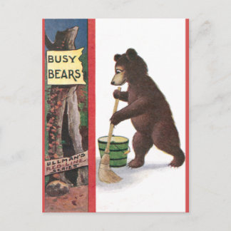 Teddy Bear Sweeping Floor Postcard