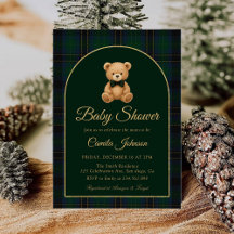 Teddy Bear Tartan Preppy Baby Shower Invitation