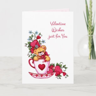 Teddy Bear, Tea Cup Valentine's Day Card