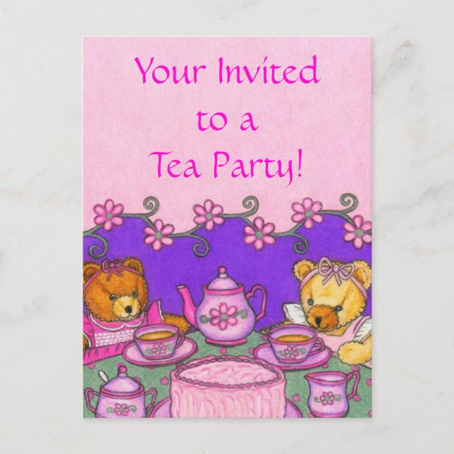 Teddy Bear Tea Party ~ Postcard Invitation (Front)