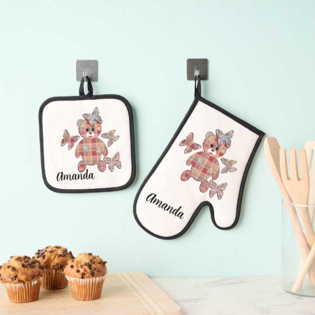 Teddy bear, Teddy bear Oven Mitt & Pot Holder Set (Insitu(Hanging))