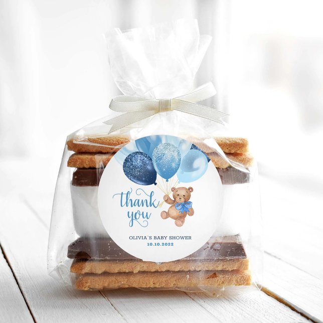 Teddy Bear Thank You Baby Shower Favours Gift Classic Round Sticker (Creator Uploaded)
