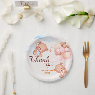 Teddy Bear Thank You Baby Shower Paper Plate