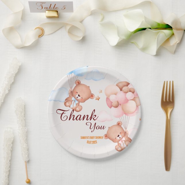 Teddy Bear Thank You Baby Shower Paper Plate (Wedding)