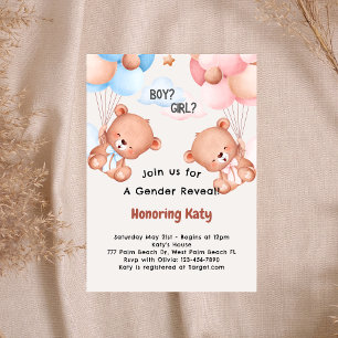 Teddy Bear Theme Baby Gender Reveal Invitation