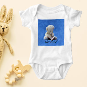 Teddy Bear Time to Read Blue Stuffed Animal, ZKOA Baby Bodysuit
