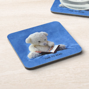 Teddy Bear Time to Read Blue Stuffed Animal, ZKOA Coaster