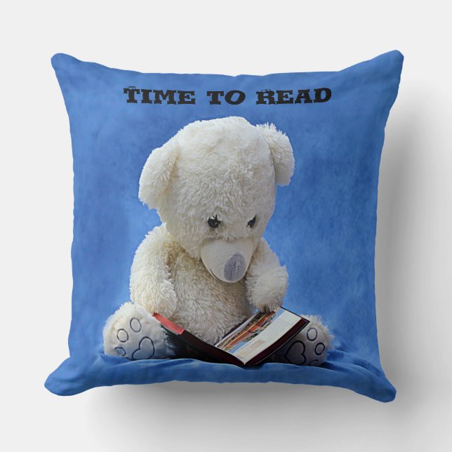 Teddy Bear Time to Read Blue Stuffed Animal, ZKOA Cushion (Front)