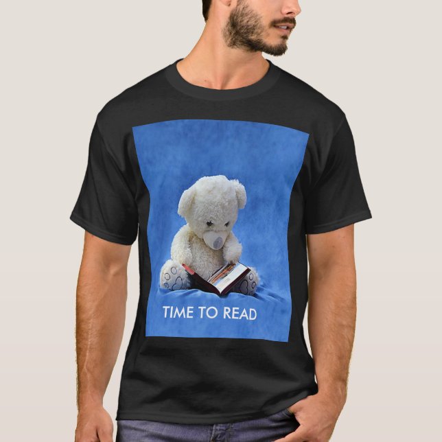 Teddy Bear Time to Read Blue Stuffed Animal, ZKOA T-Shirt (Front)