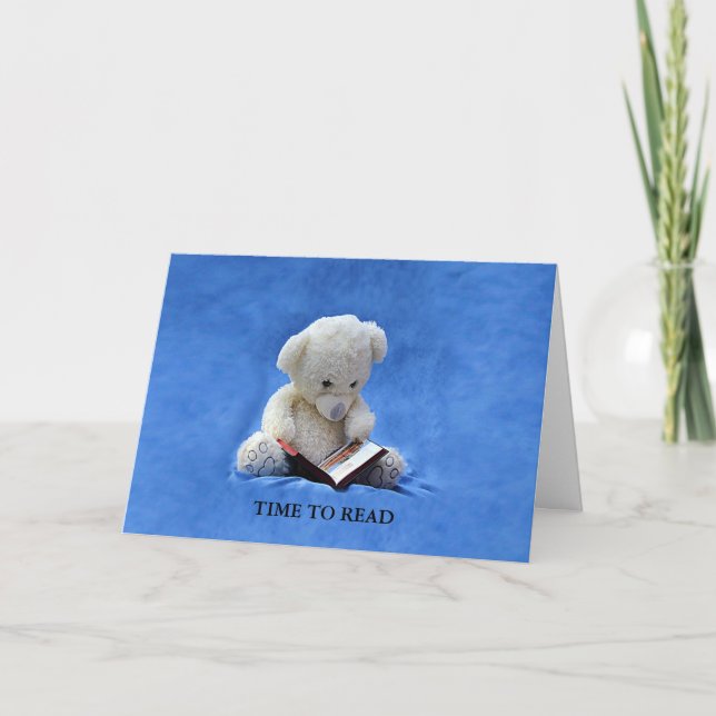 Teddy Bear Time to Read Greeting Card, ZKOA Card (Front)