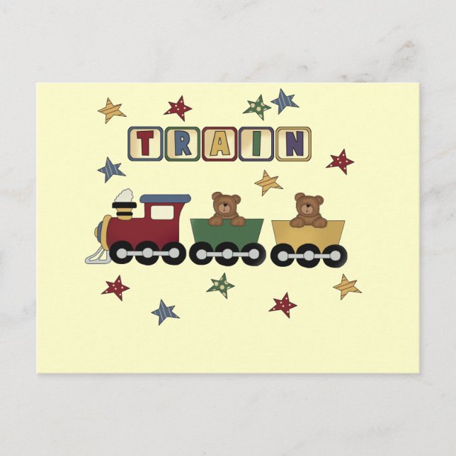 Teddy Bear Train Tshirts and Gifts Postcard (Front)