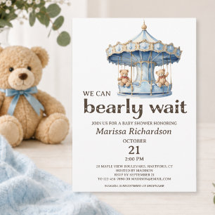 Teddy Bear Twin Boys Baby Shower Invitation