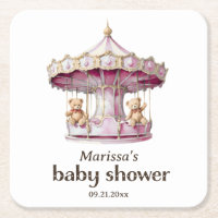 Teddy Bear Twin Girl Baby Shower Paper Coaster