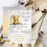 Teddy Bear Twinkle Twinkle Little Star Baby Shower Invitation<br><div class="desc">The "Teddy Bear Twinkle Twinkle Little Star Baby Shower" invitation and accessories collection is a charming ensemble featuring a delightful watercolor depiction of a cuddly teddy bear seated on a golden-toned moon, accompanied by silver and gold-toned stars. The design exudes an endearing and dreamy atmosphere, perfect for celebrating the imminent...</div>