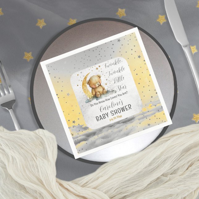 Teddy Bear Twinkle Twinkle Little Star Baby Shower Napkin (Create an enchanting baby shower with our Teddy Bear Twinkle Twinkle Little Star collection.  )