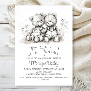 Teddy Bear Twins Baby Shower Invitation