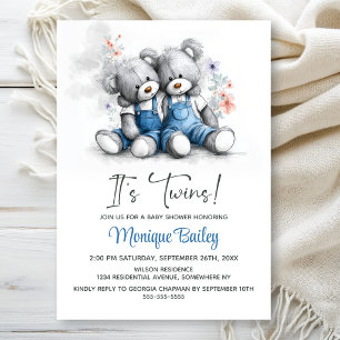 Teddy Bear Twins Baby Shower Invitation