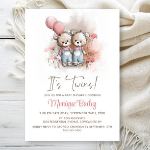 Teddy Bear Twins Baby Shower Invitation