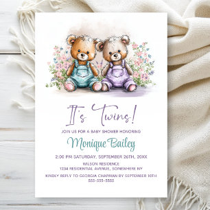 Teddy Bear Twins Baby Shower Invitation