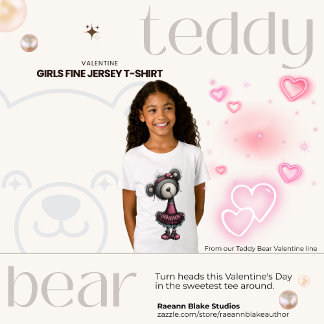 Teddy Bear Valentine Girls Fine Jersey T-Shirt