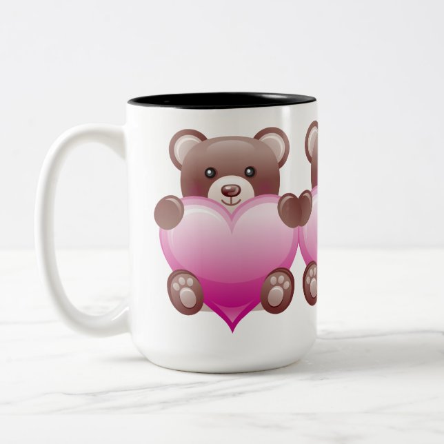 Teddy Bear Valentine Heart Two-Tone Coffee Mug (Left)