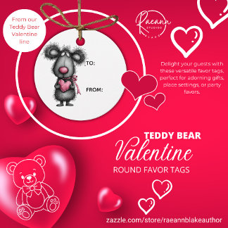 Teddy Bear Valentine Round Favor Tags