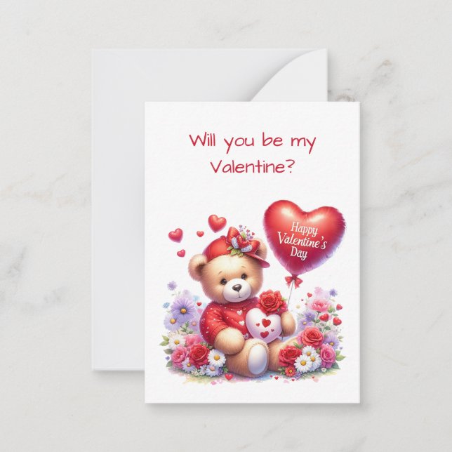 Teddy Bear Valentine's Day Flat Card (Front)