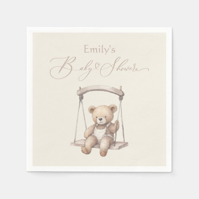 Teddy Bear Vintage Boho Baby Shower Napkin (Front)