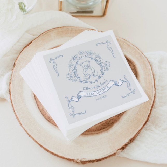Teddy bear Vintage Chinoiserie Toile Baby shower Napkin (Creator Uploaded)