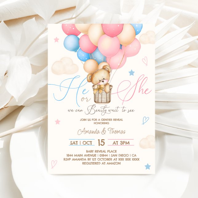 Teddy Bear Vintage Gender Reveal  Invitation (Creator Uploaded)