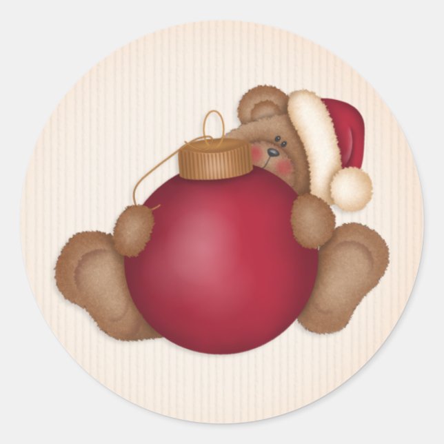 Teddy Bear w Ornament 1  - Holiday Stickers (Front)