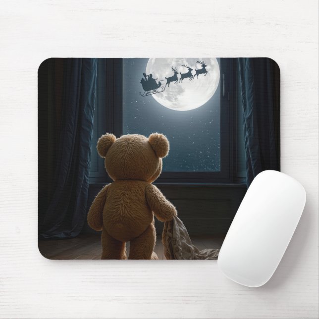 Teddy Bear Watching Santa Claus Mouse Pad (With Mouse)
