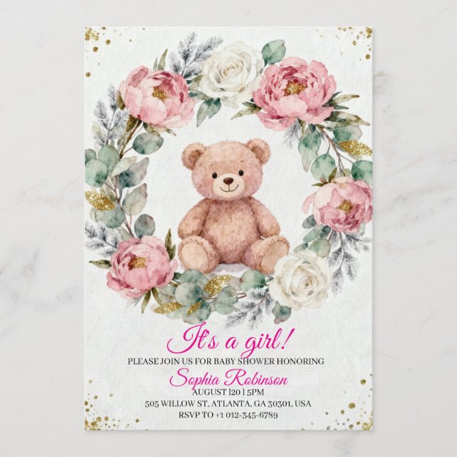 Teddy Bear Watercolor  Baby Shower Invitation (Front)