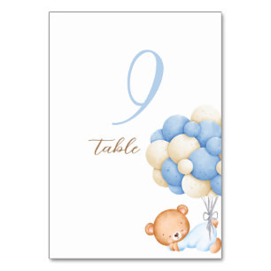 Teddy Bear Watercolor Balloons Table 9 Number Card
