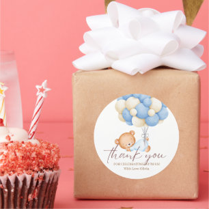 Teddy Bear Watercolor Boy 1st Birthday Party  Clas Classic Round Sticker