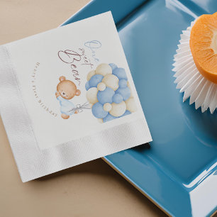 Teddy Bear Watercolor Boy 1st Birthday Party  Napkin