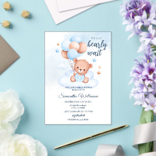 Teddy Bear Watercolor Boy Baby Shower Customisable Acrylic Invitations