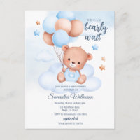 Teddy Bear Watercolor Boy Baby Shower Customisable