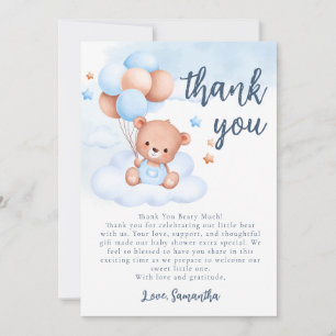 Teddy Bear Watercolor Boy Baby Shower Customisable Thank You Card