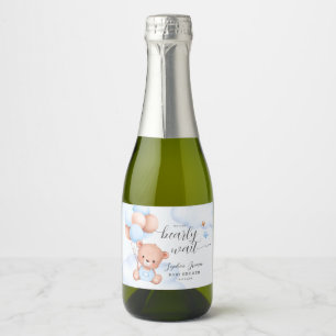 Teddy Bear Watercolor Boy Baby Shower Favors Sparkling Wine Label